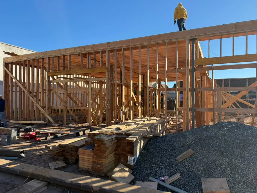 Our crew framing a commercial building