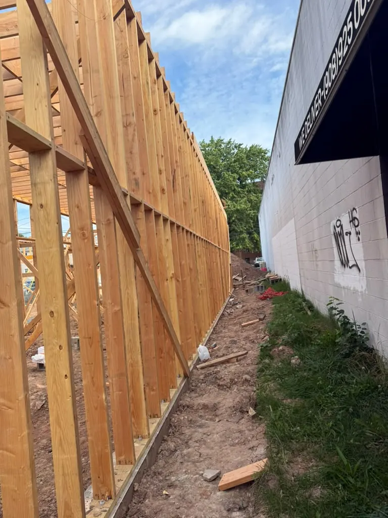 Wood wall framing on a commercial job